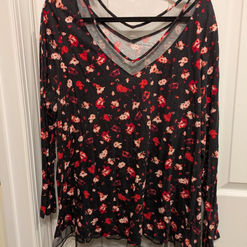 Lane Bryant V- neck illusion neckline floral top